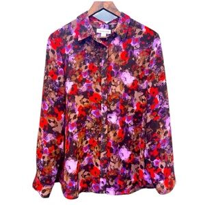 Coldwater Creek Floral Print Semi Sheer Button up Blouse